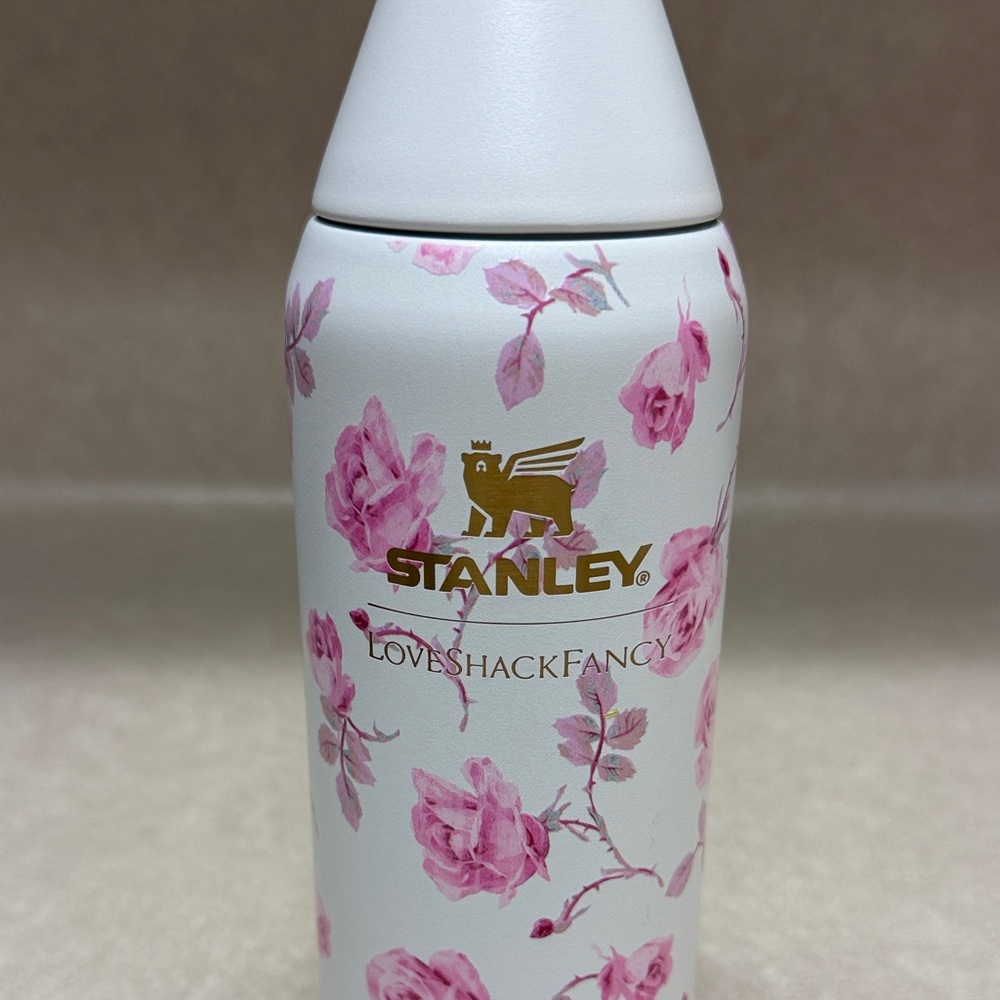 Love Shack Fancy Stanley White Bottle with Pink Floral Pattern - Picture 2 of 7